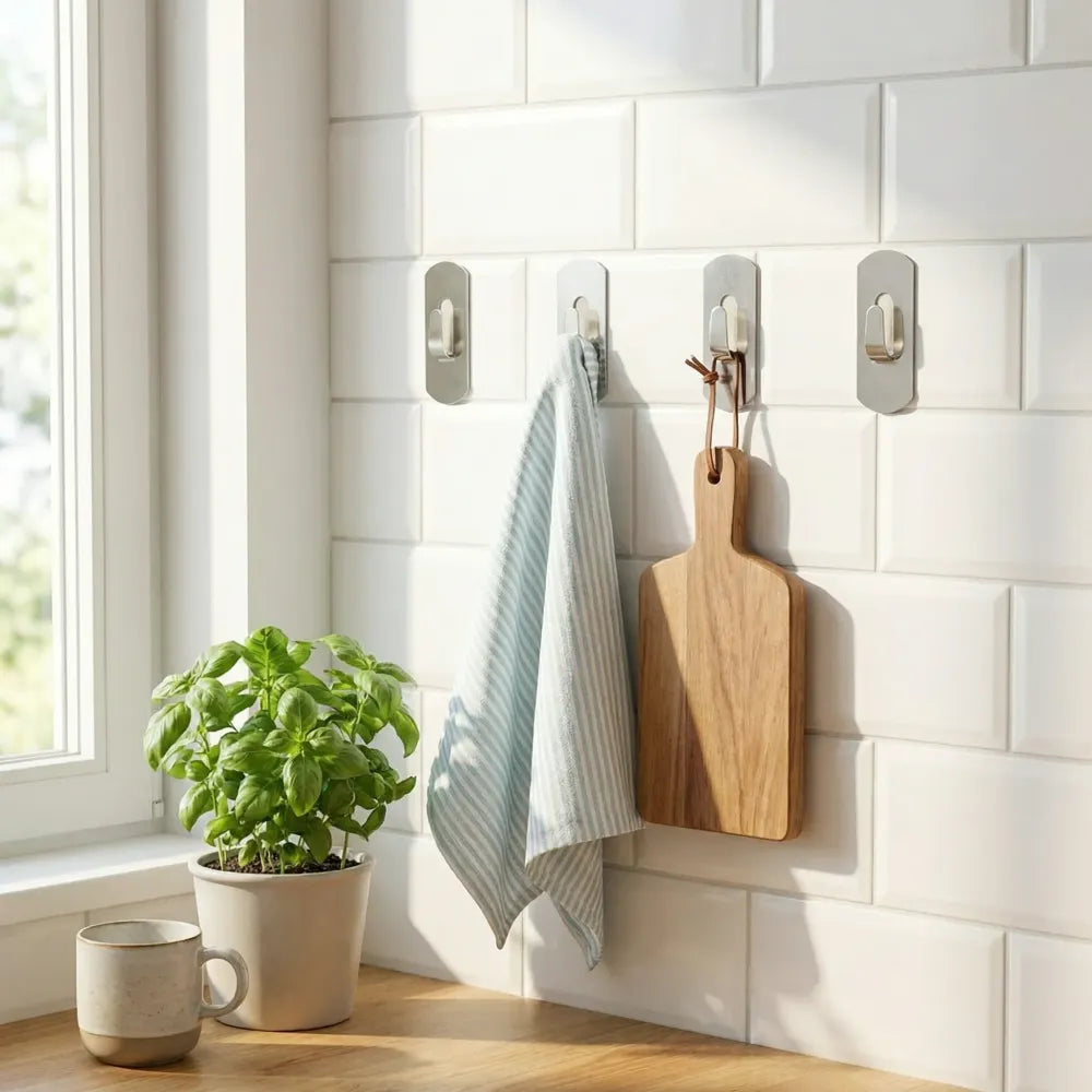 Self- adhesive hooks heavy duty wall hangers stainless steel waterproof sticky for hanging robe coat towel kitchen