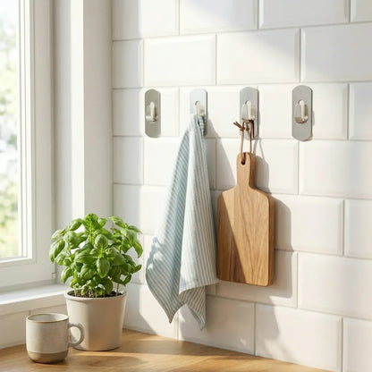 Self- adhesive hooks heavy duty wall hangers stainless steel waterproof sticky for hanging robe coat towel kitchen