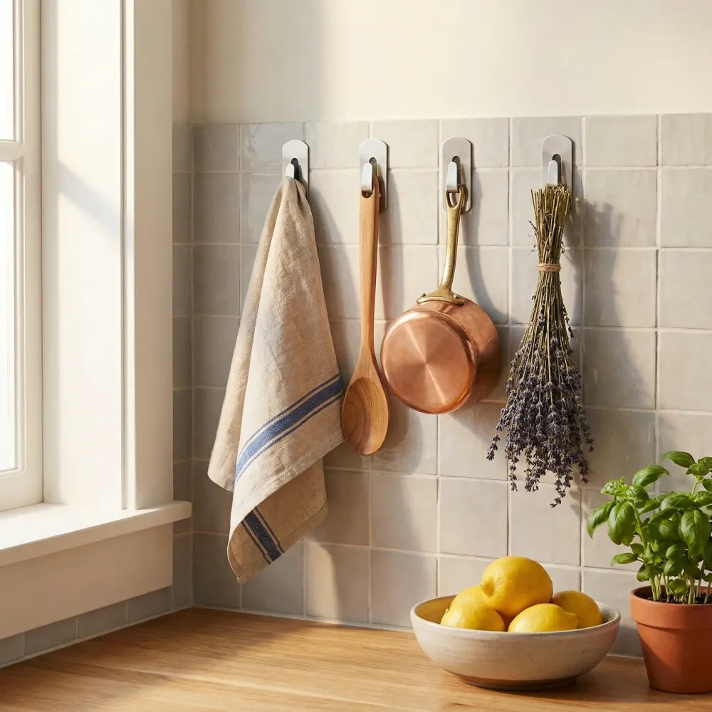 Self- adhesive hooks heavy duty wall hangers stainless steel waterproof sticky for hanging robe coat towel kitchen