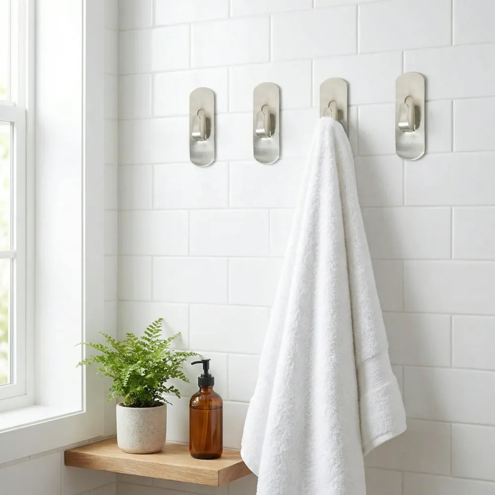 Self- adhesive hooks heavy duty wall hangers stainless steel waterproof sticky for hanging robe coat towel kitchen