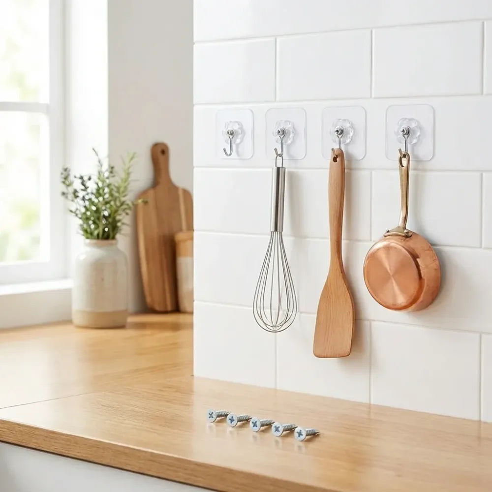 Self adhesive hooks sticker screw nut and bolt type (4 pcs set) - home & kitchen