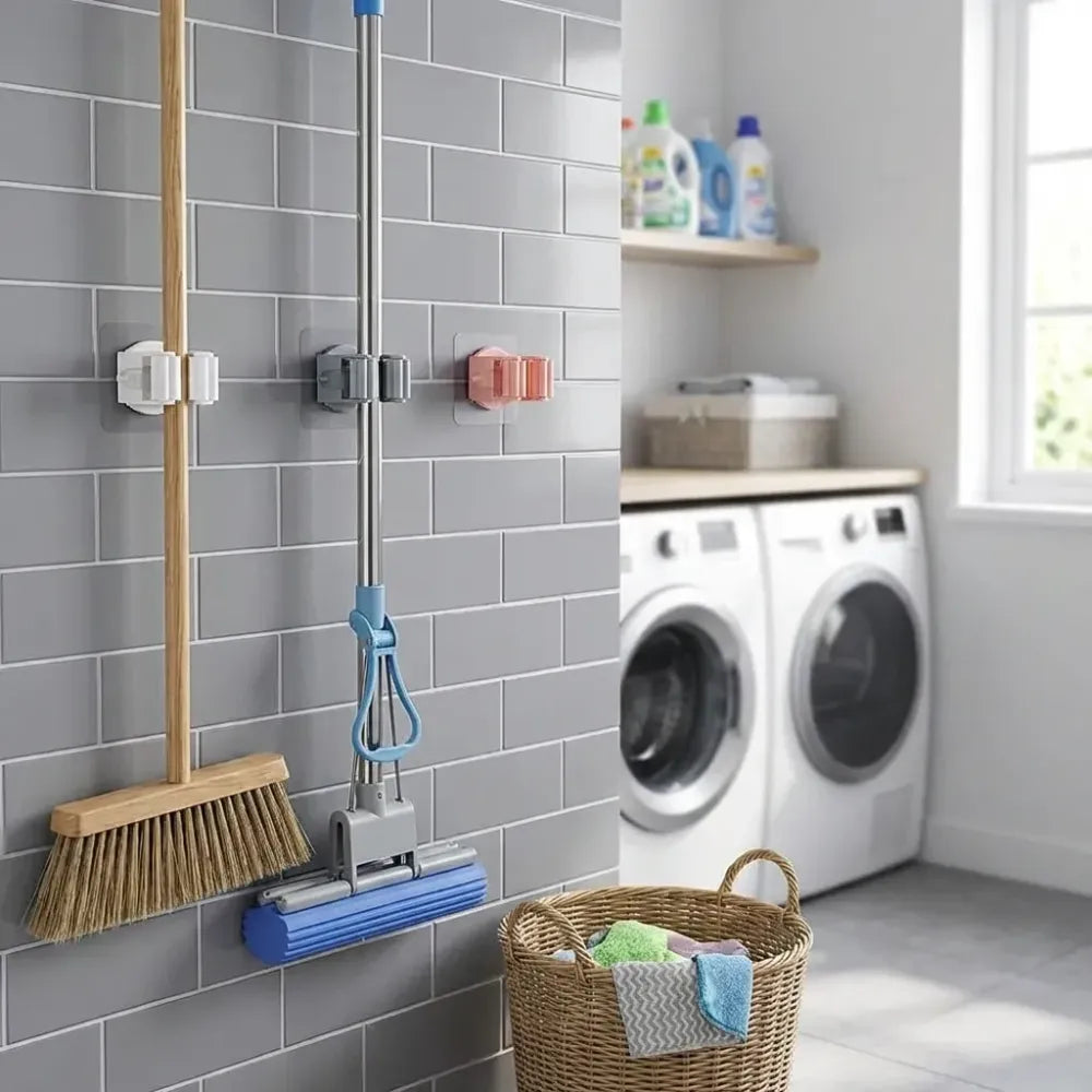 Self-adhesive mop broom holder - home improvement
