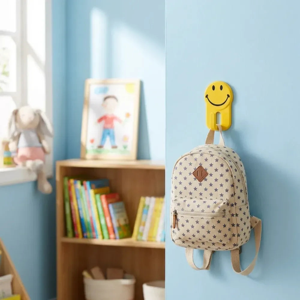 Self-adhesive smiley face hooks - home decor