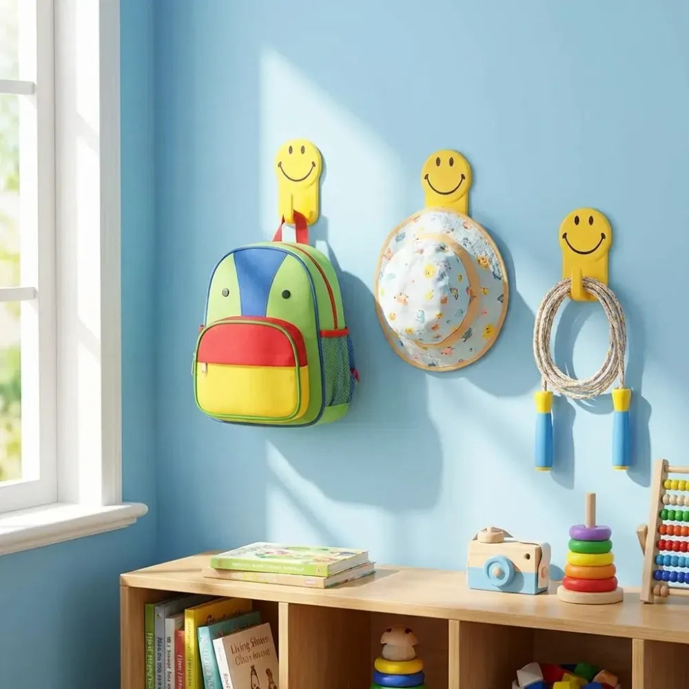Self-adhesive smiley face hooks - home decor