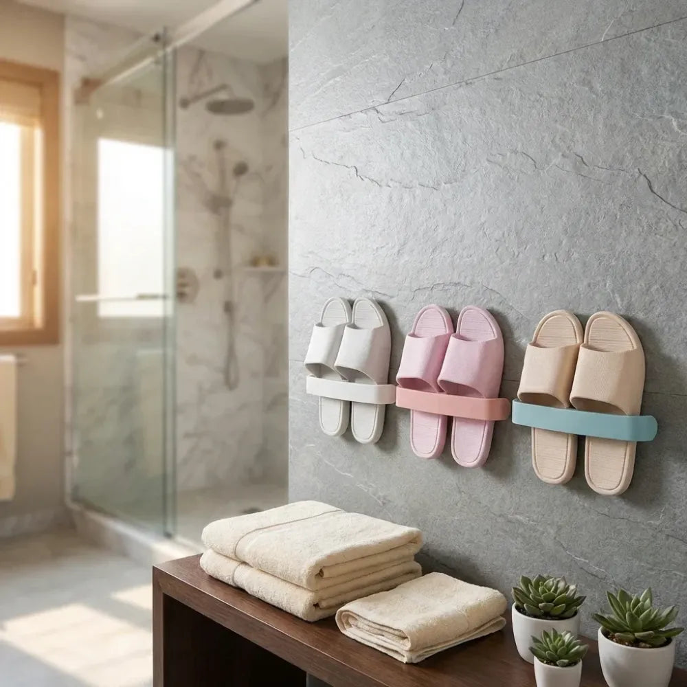 Self-adhesive towel & slipper rack - home improvement