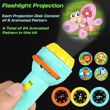 Children’s flashlight projector with interchangeable disks.