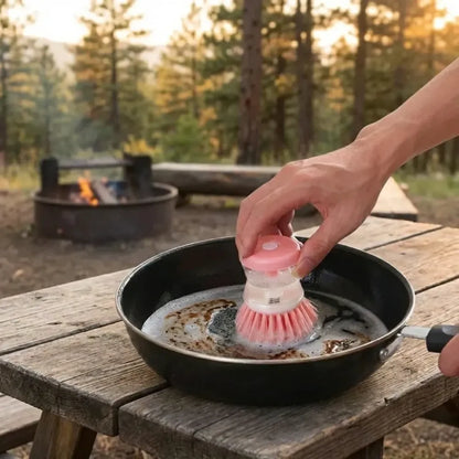 Soap-dispensing scrub brush - kitchen tool