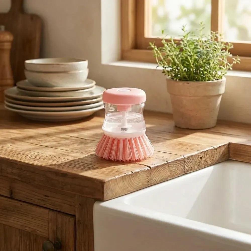 Soap-dispensing scrub brush - kitchen tool