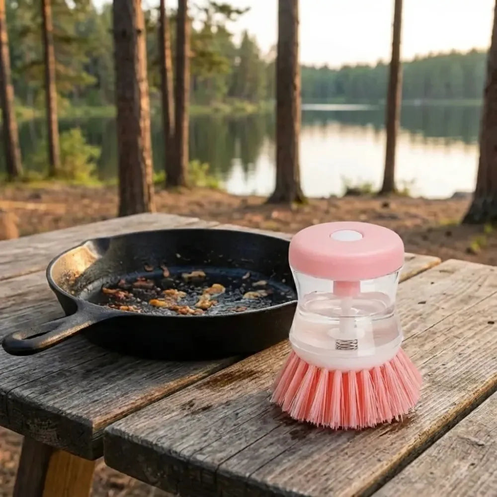 Soap-dispensing scrub brush - kitchen tool