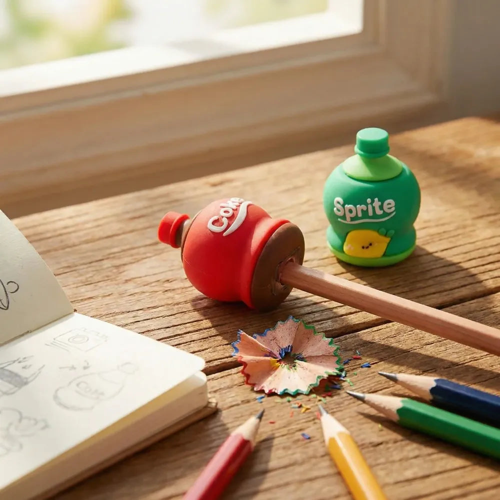 Soda bottle sharpener-eraser set - office