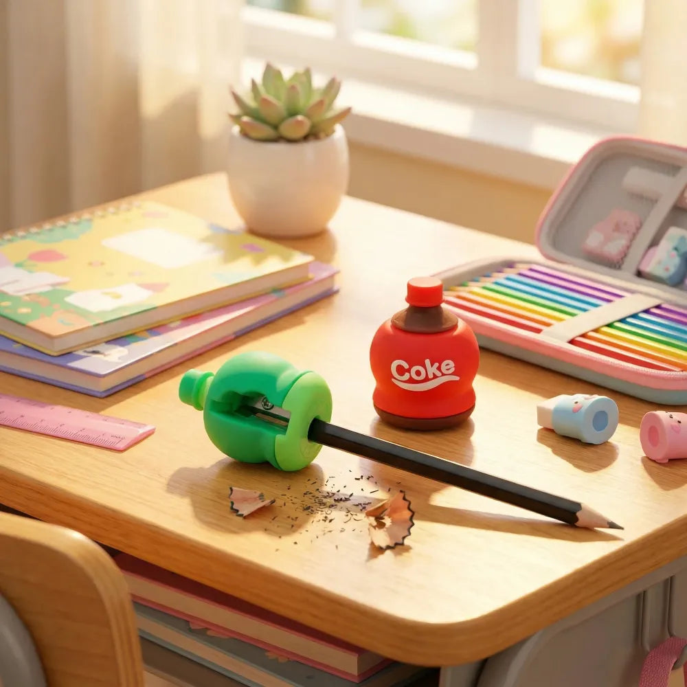 Soda bottle sharpener-eraser set - office