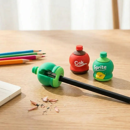 Soda bottle sharpener-eraser set - office