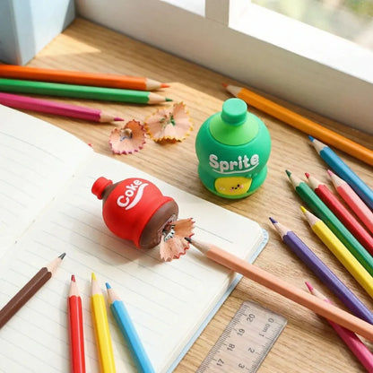 Soda bottle sharpener-eraser set - office