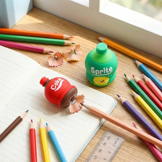 Soda bottle sharpener-eraser set - office