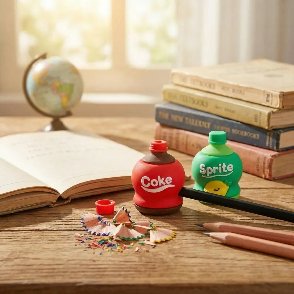Soda bottle sharpener-eraser set - office