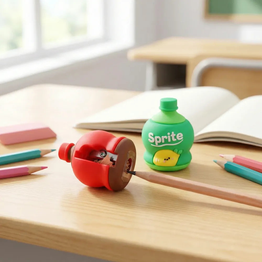 Soda bottle sharpener-eraser set - office