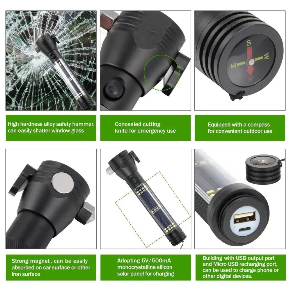 Solar-powered emergency flashlight
