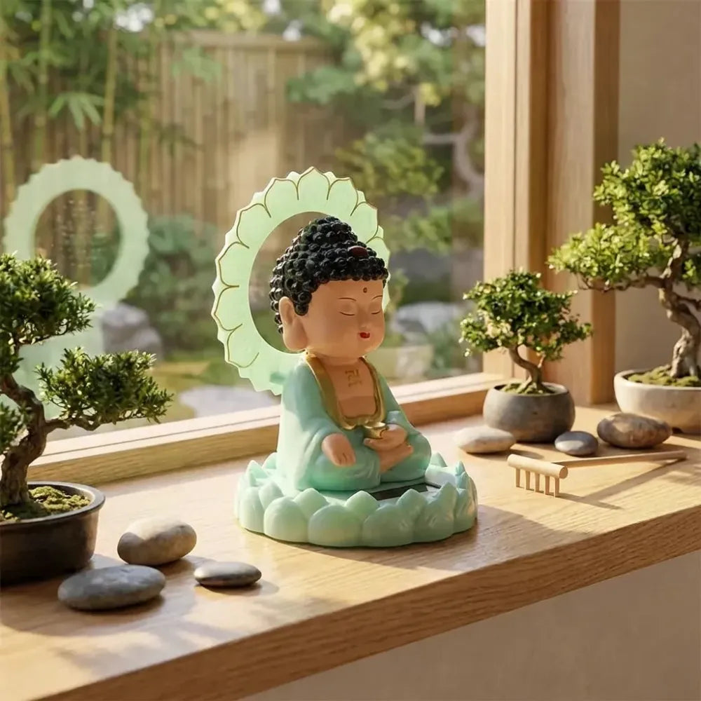 Solar-powered moving buddha statue - home decor