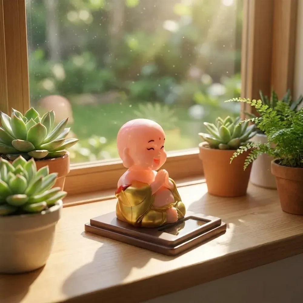 Solar-powered nodding buddha ornament - automotive