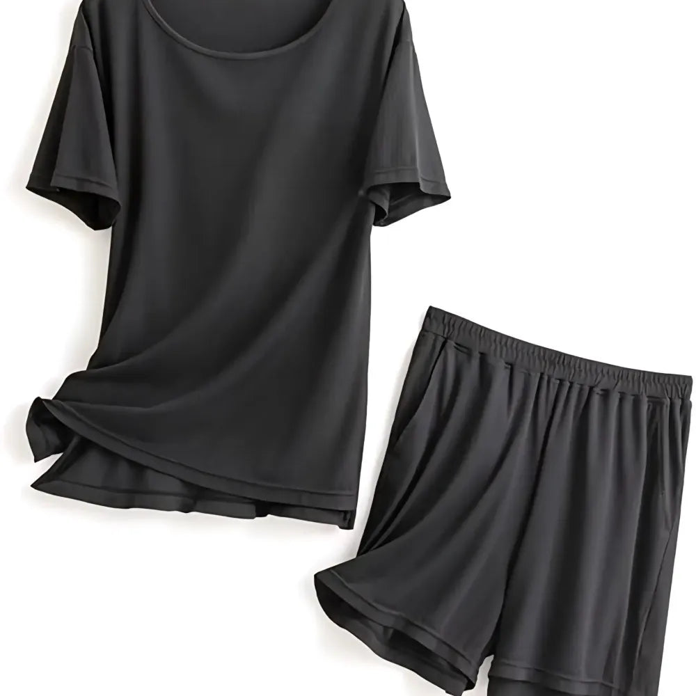 Solid couple t-shirt & shorts set