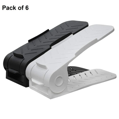 Black and white shoe organizers.
