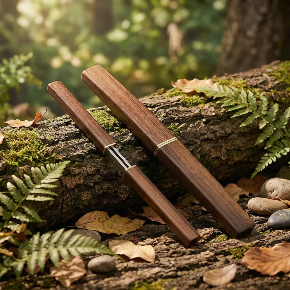 Space-saving wooden knife set - brown - home essentials