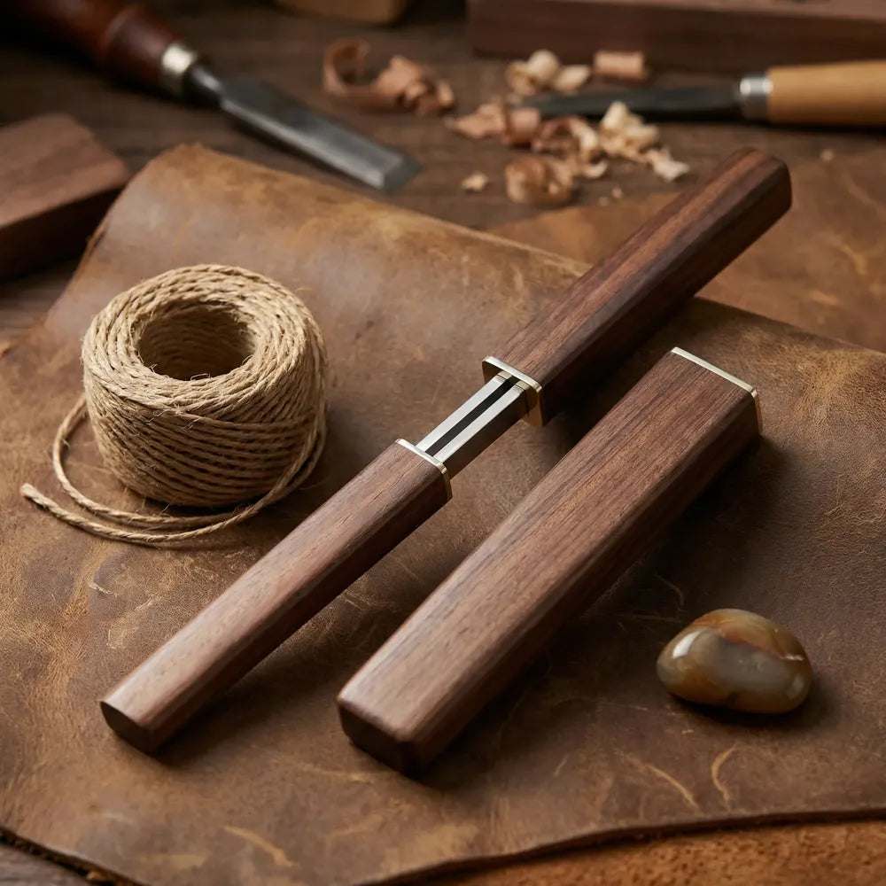 Space-saving wooden knife set - brown - home essentials