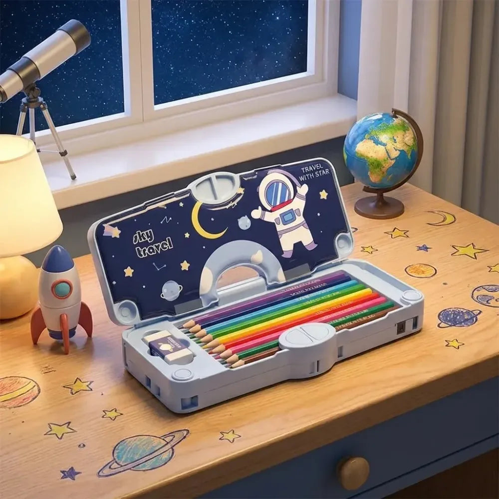 Space-themed magnetic pencil box - home decor