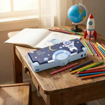 Space-themed magnetic pencil box - home decor