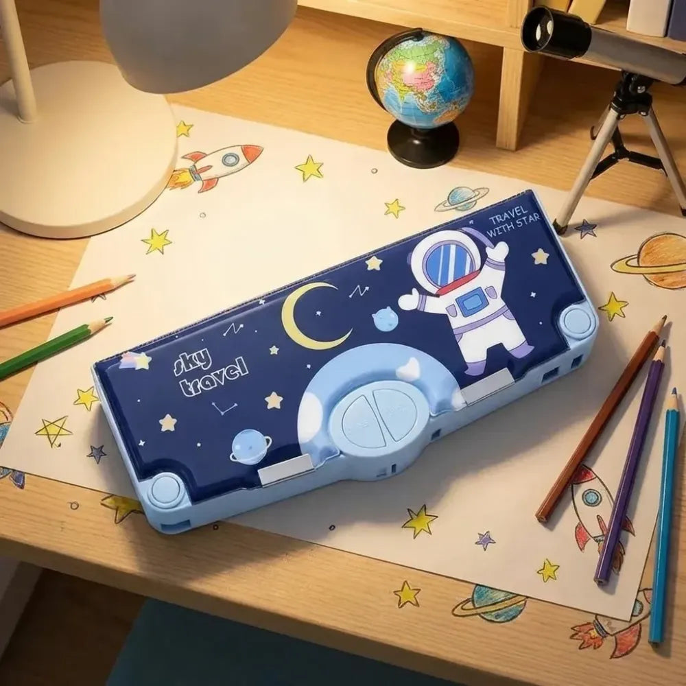 Space-themed magnetic pencil box - home decor