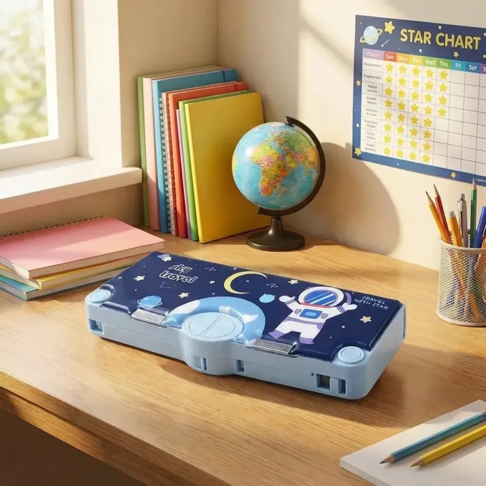Space-themed magnetic pencil box - home decor