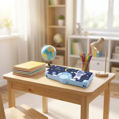 Space-themed magnetic pencil box - home decor