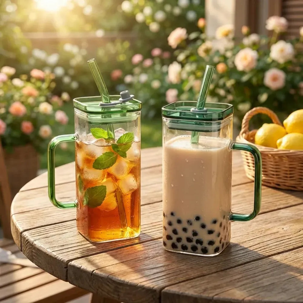 Square glass drink cup - home essentials