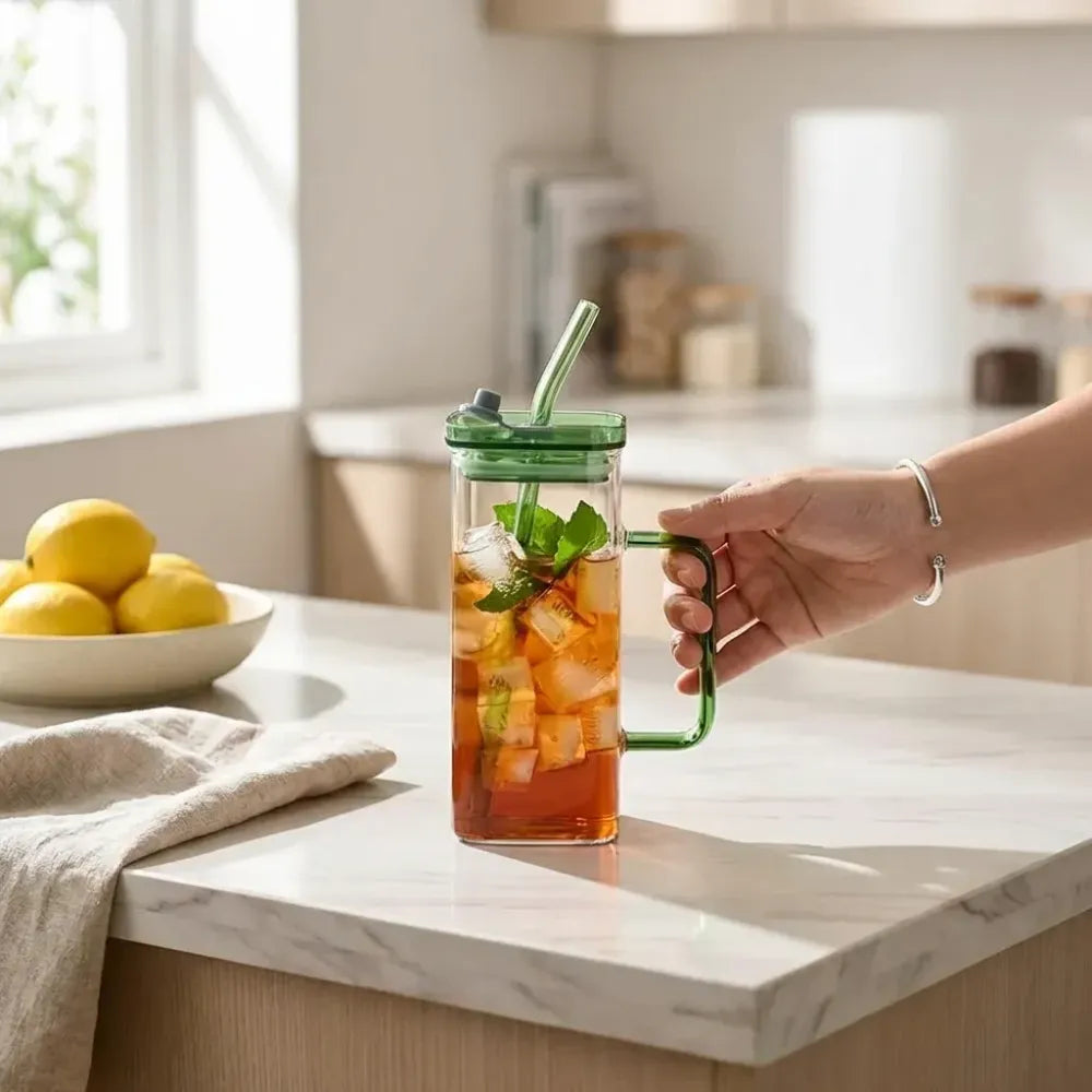 Square glass drink cup - home essentials