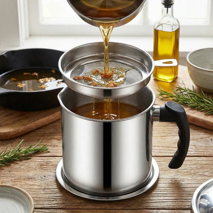 Stainless steel kitchen oil filter with lid - home essentials