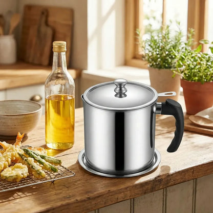 Stainless steel kitchen oil filter with lid - home essentials