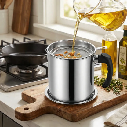 Stainless steel kitchen oil filter with lid - home essentials