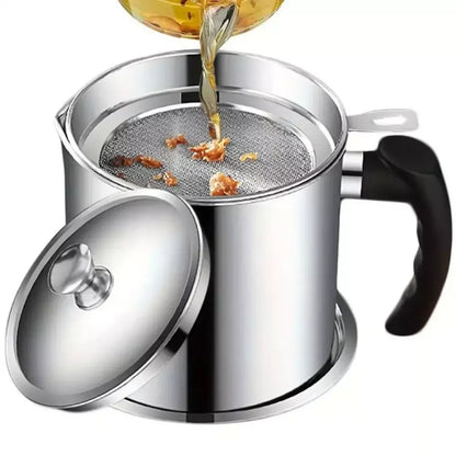 Stainless steel kitchen oil filter with lid - home essentials