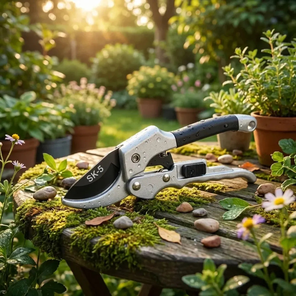 Stainless steel ratchet pruning shears