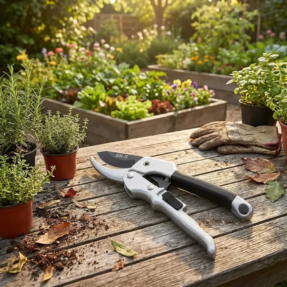 Stainless steel ratchet pruning shears