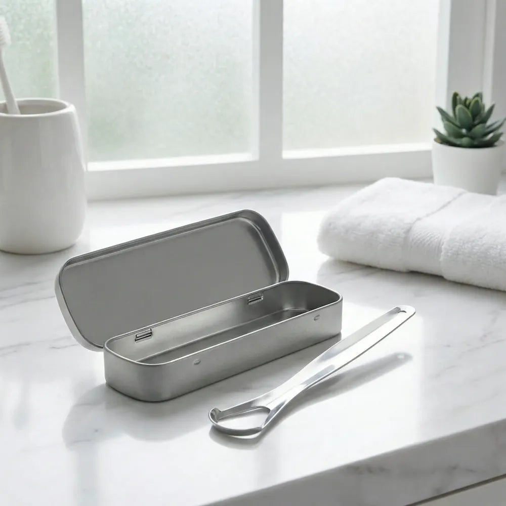 Stainless steel tongue scraper cleaners (1pc with metal case) - health care