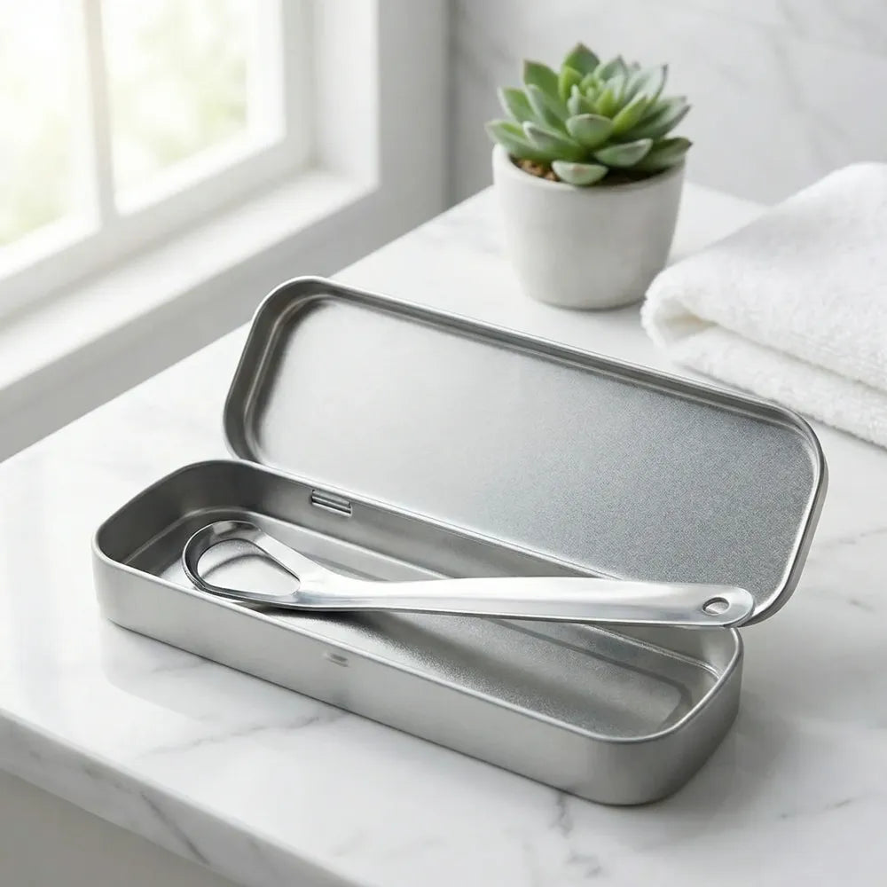 Stainless steel tongue scraper cleaners (1pc with metal case) - health care