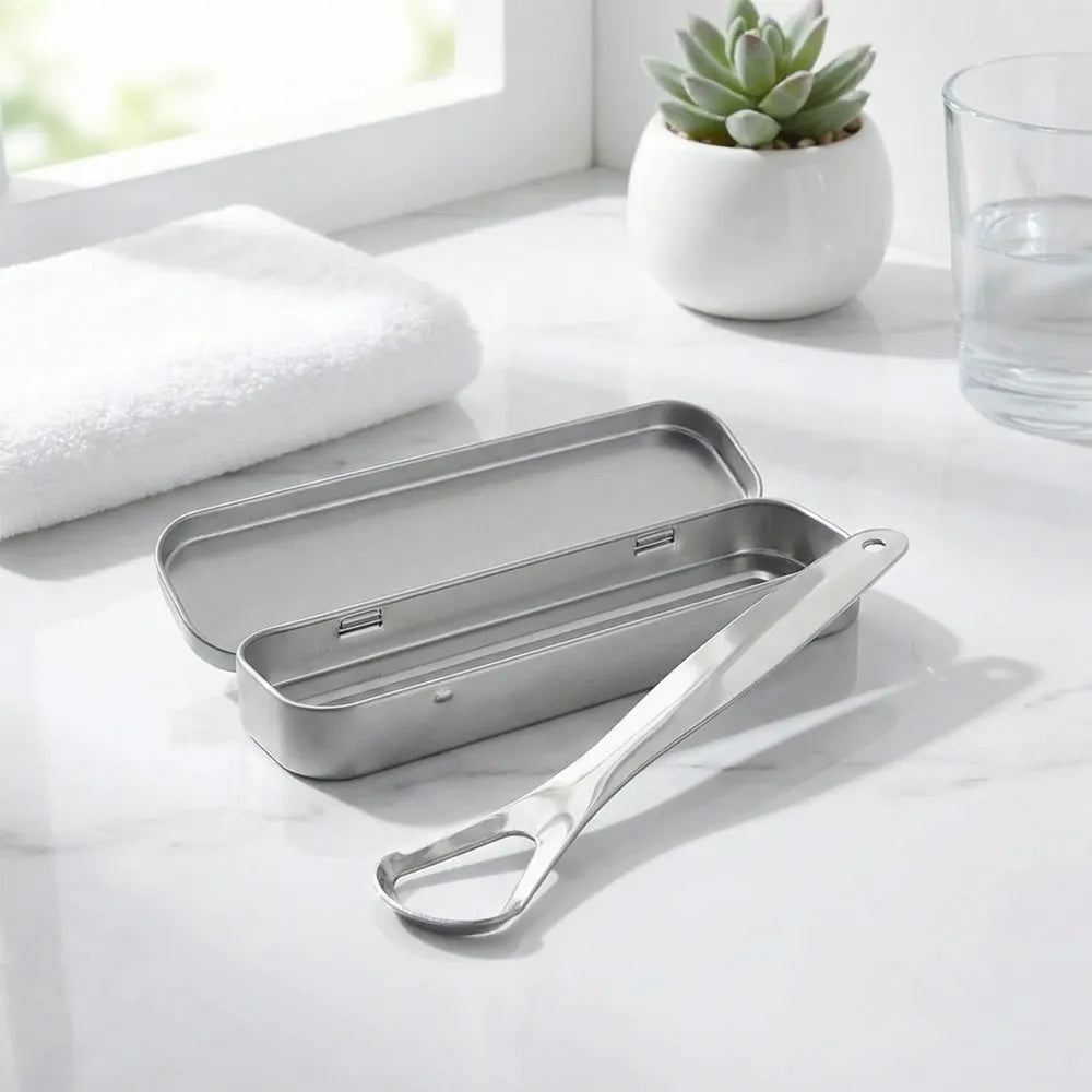 Stainless steel tongue scraper cleaners (1pc with metal case) - health care