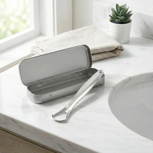 Stainless steel tongue scraper cleaners (1pc with metal case) - health care