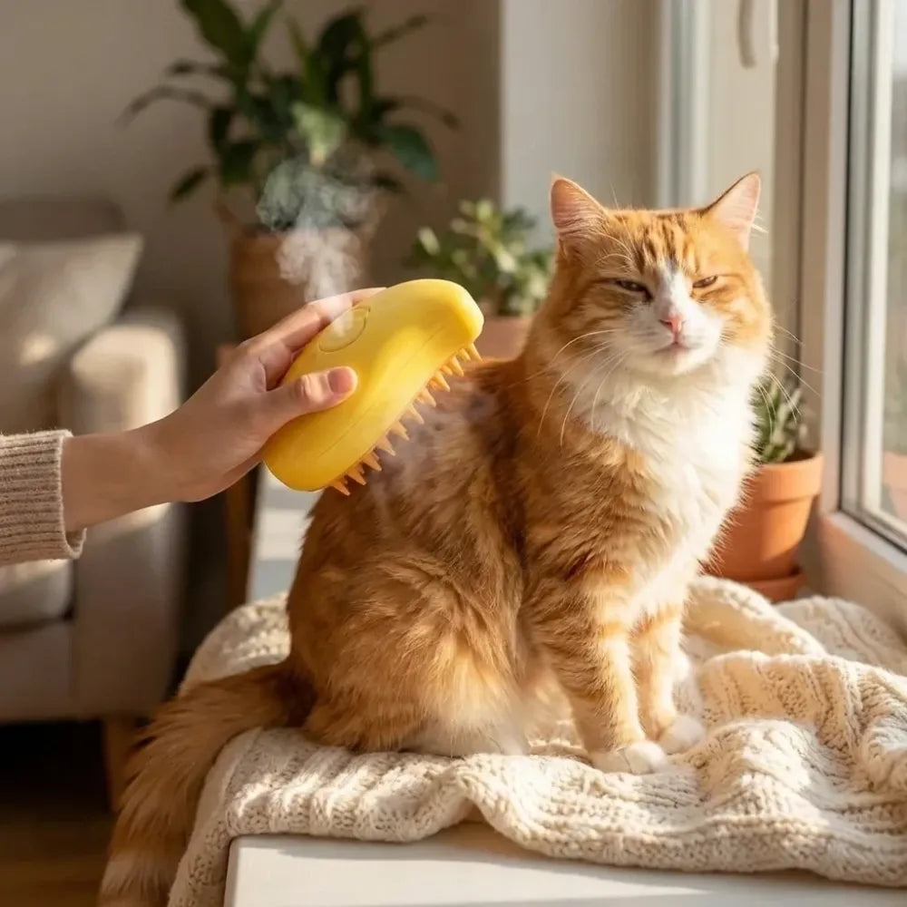 Steaming pet hair brush