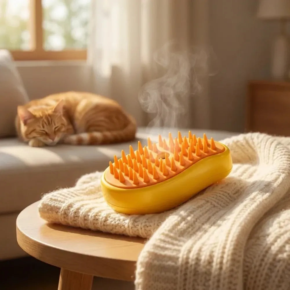 Steaming pet hair brush