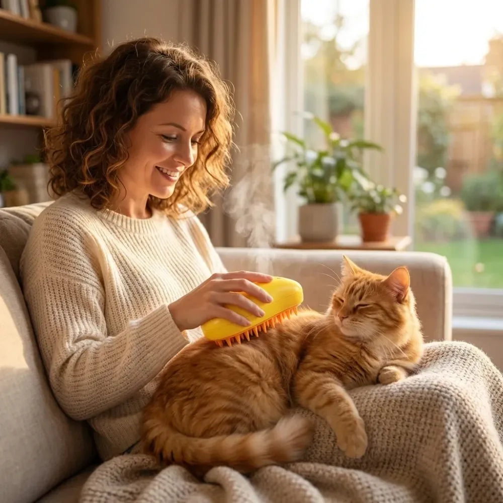 Steaming pet hair brush