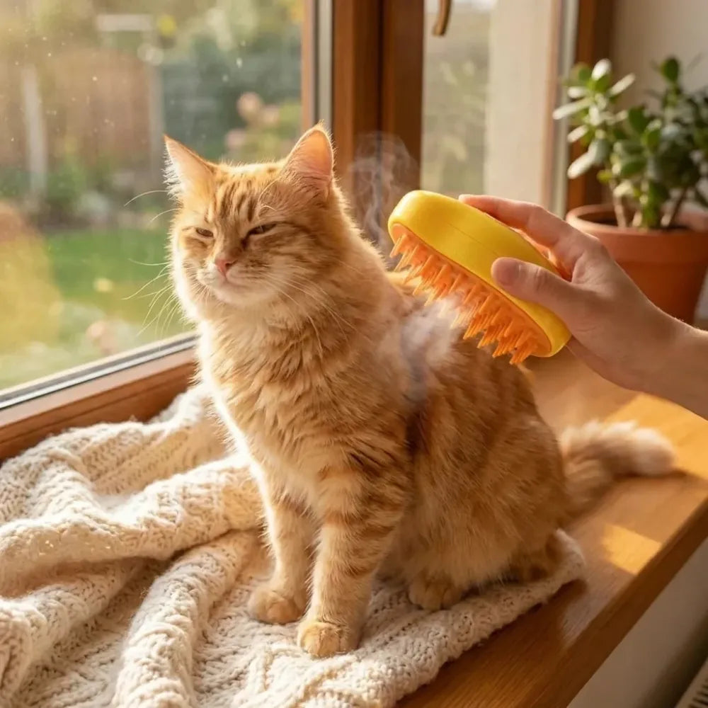 Steaming pet hair brush