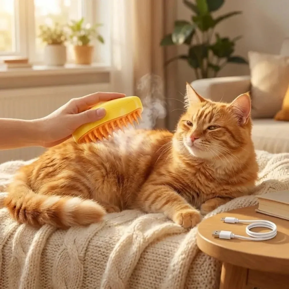 Steaming pet hair brush