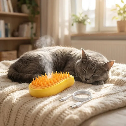 Steaming pet hair brush